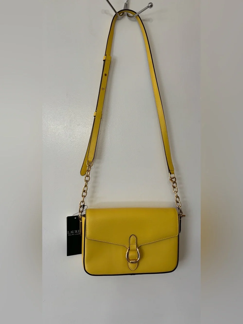 Lauren Ralph Lauren Yellow Leather Crossbody Bag New with Tags